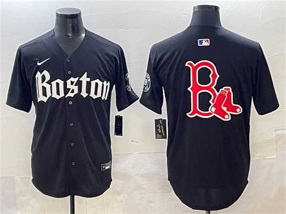 Men%27s Boston Red Sox Team Big Logo Black Gothic Vapor Limited Stitched Jersey